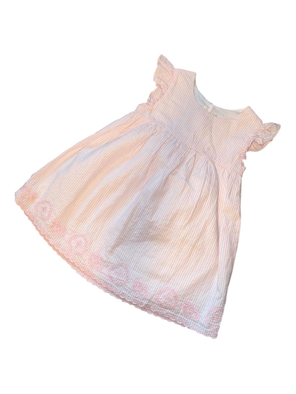 The Little White Company Pink Seersucker Embroidered Dress 18-24M